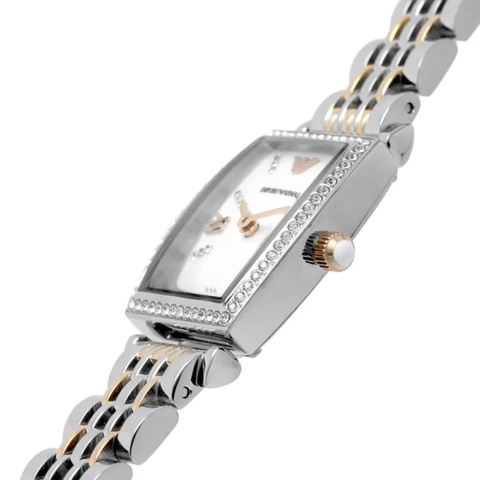 Emporio Armani Gianni T Bar White Mother Of Pearl Dial Two Tone Steel Strap Watch For Women - AR11519 - Image 2